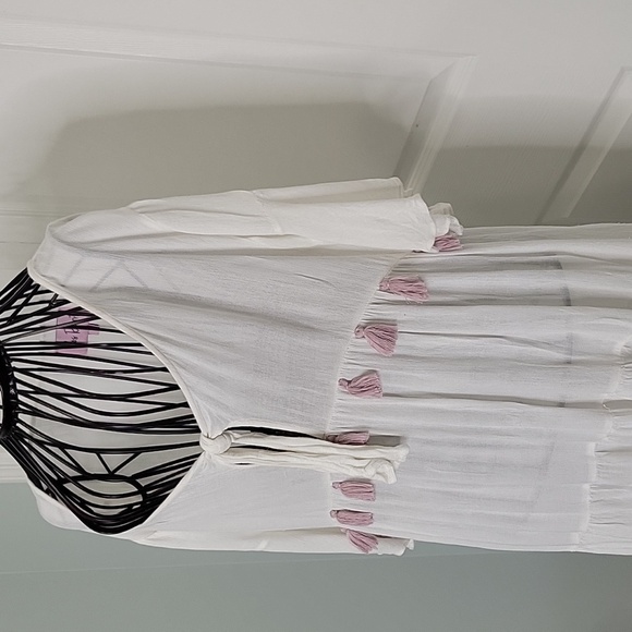 KOS RESORT White Beach Cover-Up with Pink Tassels Size Small - Picture 4 of 7